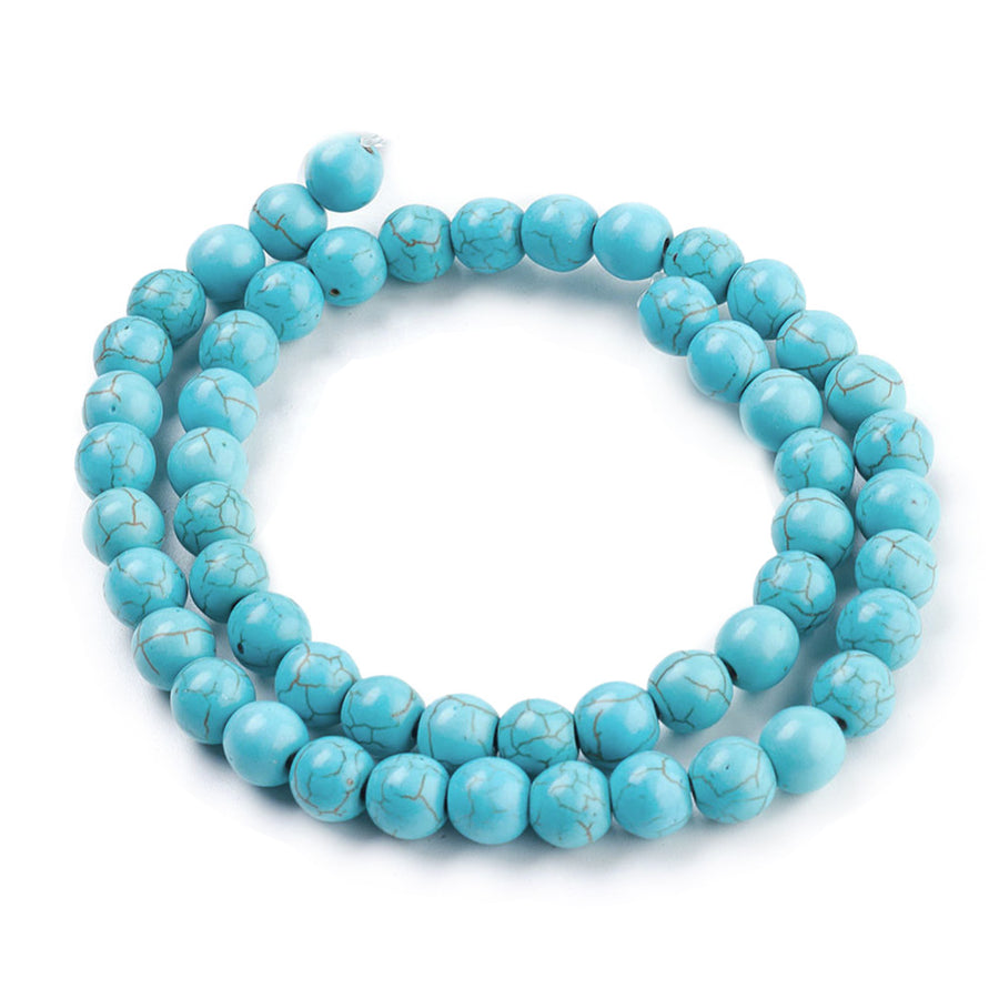 Synthetic Turquoise Round Bead Strands, 8mm, Hole: 1mm approx. 54 pcs/strand, 16" inches.