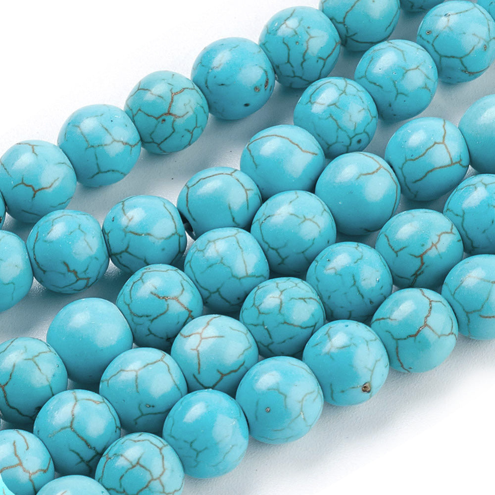 Synthetic Turquoise Round Bead Strands, 8mm, Hole: 1mm approx. 54 pcs/strand, 16" inches.
