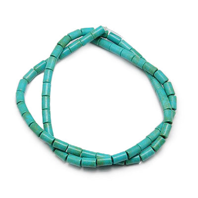 Synthethic Turquoise Beads, Column Shape Beads for Jewelry Making.   Size: 4mm Diameter, 6mm Length, Hole: 1mm; approx. 62-64pcs/strand, 15" Inches Long.  Material: Synthethic Turquoise Beads, Dyed, Turquoise Sea Green Color Column Beads.