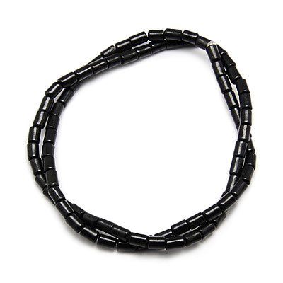 Synthethic Turquoise Beads, Column Shape Beads for Jewelry Making.   Size: 4mm Diameter, 6mm Length, Hole: 1mm; approx. 62-64pcs/strand, 15" Inches Long.  Material: Synthethic Turquoise Beads, Dyed, Black Color Column Beads.