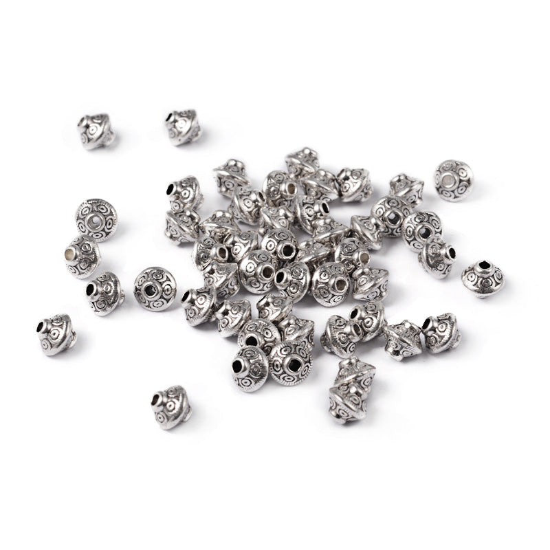 Spacer Beads, Bicone, Antique Silver, 6.5x7.5mm, Hole:1mm, 25pcs/bag