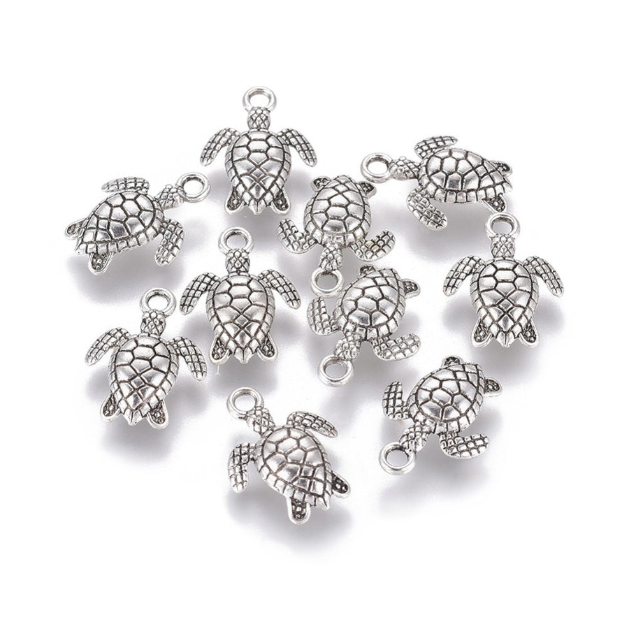 Tibetan Sea Turtle Charm Beads, Antique Silver Colored Turtle Charms for DIY Jewelry Making. Charms for Bracelet and Necklace Making.