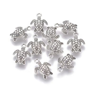 Tibetan Sea Turtle Charm Beads, Antique Silver Colored Turtle Charms for DIY Jewelry Making. Charms for Bracelet and Necklace Making.
