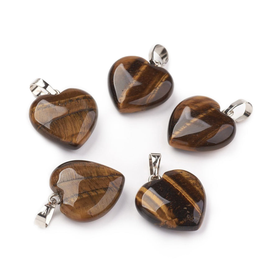 Tiger Eye Heart Pendants, Golden Brown Color with Silver Brass Findings. Semi-precious Gemstone Pendant for DIY Jewelry Making. Gorgeous Centre piece for Necklaces.   Size: 22mm Length, 19mm Wide, 6mm Thick, Hole: 6-7mm, 1pcs/package.   Material: Genuine Natural Tiger Eye Stone Pendant, Platinum Toned Brass Findings. Tigereye Heart Shaped Stone Pendants. Polished Finish.    