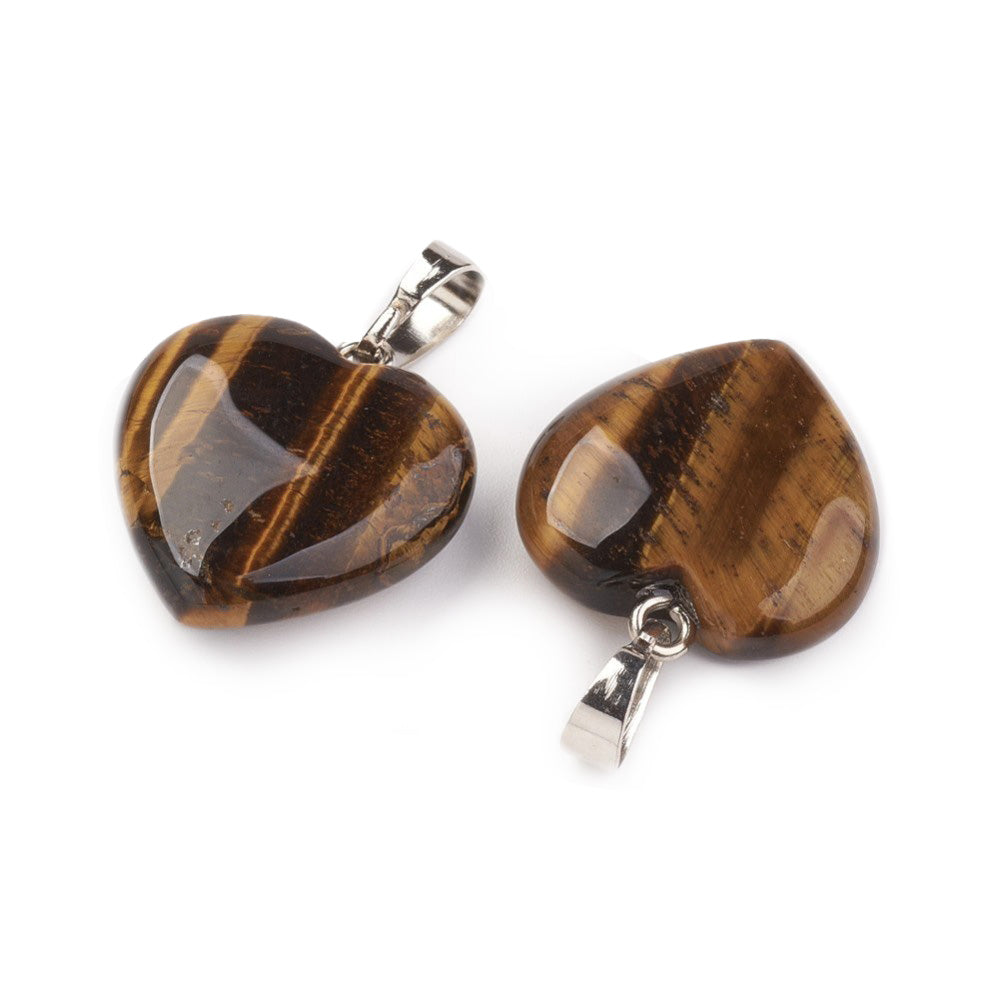 Tiger Eye Heart Pendants, Golden Brown Color with Silver Brass Findings. Semi-precious Gemstone Pendant for DIY Jewelry Making. Gorgeous Centre piece for Necklaces.   Size: 22mm Length, 19mm Wide, 6mm Thick, Hole: 6-7mm, 1pcs/package.   Material: Genuine Natural Tiger Eye Stone Pendant, Platinum Toned Brass Findings. Tigereye Heart Shaped Stone Pendants. Polished Finish.    