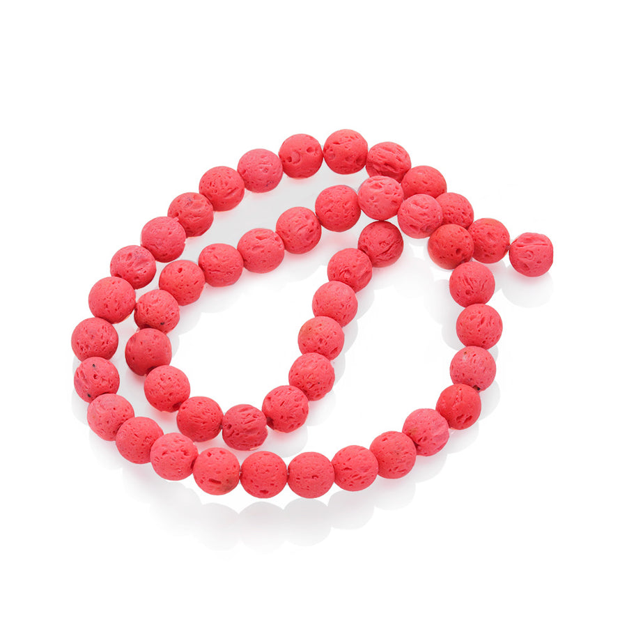 Lava Stone Beads, Round, Bumpy, Tomato Red Color. Semi-Precious Lava Stone Beads.  Size: 8-8.5mm Diameter, Hole: 1mm; approx. 46pcs/strand, 15" inches long. www.beadlot.com