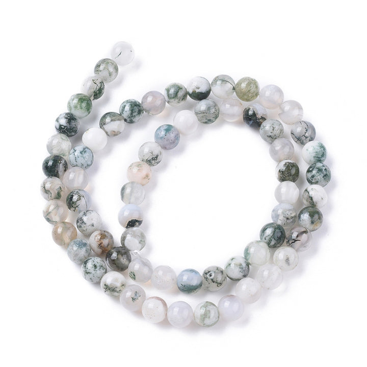 Lovely Natural Tree Agate Beads, Round, Green and White Multi-Color. Semi-Precious Gemstone Beads for Jewelry Making. Great for Stretch Bracelets and Necklaces. The Beads are Natural Tree Agate, Multi-Color, Forest Green Color with White and Brown Markings. Polished, Shinny Finish.