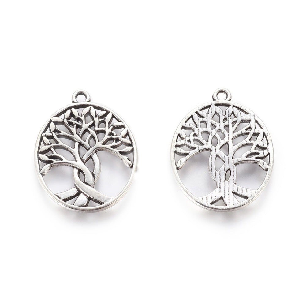 Antique Silver Alloy Tree of Life Pendant Charms for Jewelry Making.  Size: Pendant: 31.5mm Length 23.5mm Width, Hole: 1.5mm, Qty: 1pcs/package.   Material: Zinc Alloy Oval Tree of Life Antique Silver Color Pendant