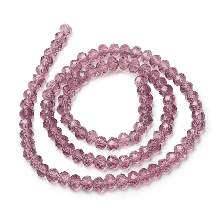Glass Crystal Beads, Faceted, Violet Red Color, Rondelle, Glass Crystal Bead Strands. Shinny Crystal Beads for Jewelry Making.  Size: 6mm Diameter, 5mm Thick, Hole: 1mm; approx. 85-88pcs/strand, 16" inches long.  Material: The Beads are Made from Glass. Glass Crystal Beads, Rondelle, Violet Red Colored Austrian Crystal Imitation Beads. Polished, Shinny Finish.