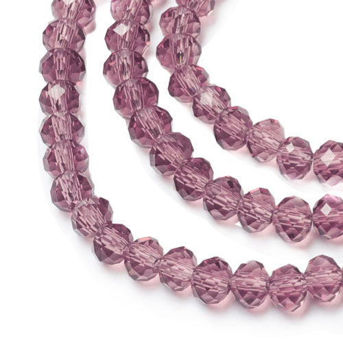Glass Crystal Beads, Faceted, Violet Red Color, Rondelle, Glass Crystal Bead Strands. Shinny Crystal Beads for Jewelry Making.  Size: 8mm Diameter, 6mm Thick, Hole: 1mm; approx. 65-68pcs/strand, 16" inches long.  Material: The Beads are Made from Glass. Glass Crystal Beads, Rondelle, Violet Red Colored Austrian Crystal Imitation Beads. Polished, Shinny Finish.