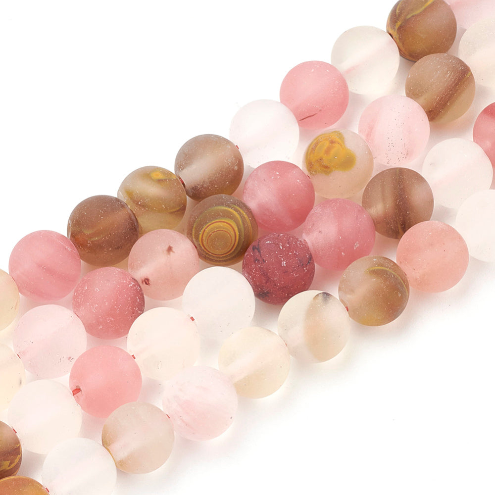 Lovely Natural Frosted Tigerskin Glass Beads, Round, Opaque Multi-Color. Matte Semi-Precious Gemstone Beads for Jewelry Making. Affordable and Great for Stretch Bracelets.  Size: 8mm Diameter, Hole: 1mm; approx. 47pcs/strand, 15" Inches Long. bead lot canada