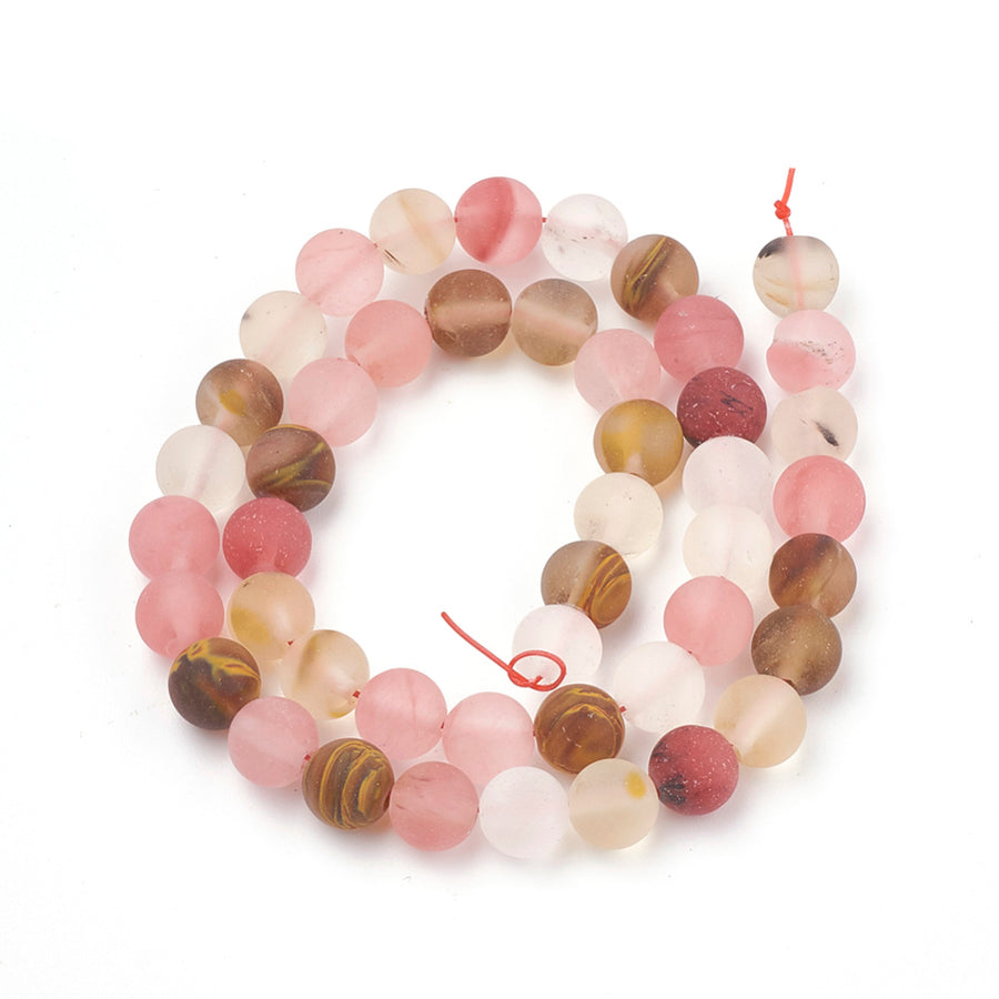 Lovely Natural Frosted Tigerskin Glass Beads, Round, Opaque Multi-Color. Matte Semi-Precious Gemstone Beads for Jewelry Making. Affordable and Great for Stretch Bracelets.  Size: 8mm Diameter, Hole: 1mm; approx. 47pcs/strand, 15" Inches Long. bead lot.