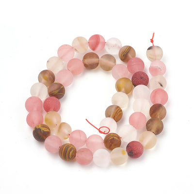 Lovely Natural Frosted Tigerskin Glass Beads, Round, Opaque Multi-Color. Matte Semi-Precious Gemstone Beads for Jewelry Making. Affordable and Great for Stretch Bracelets.  Size: 6mm Diameter, Hole: 1mm; approx. 62pcs/strand, 15" Inches Long. beadlotcanada