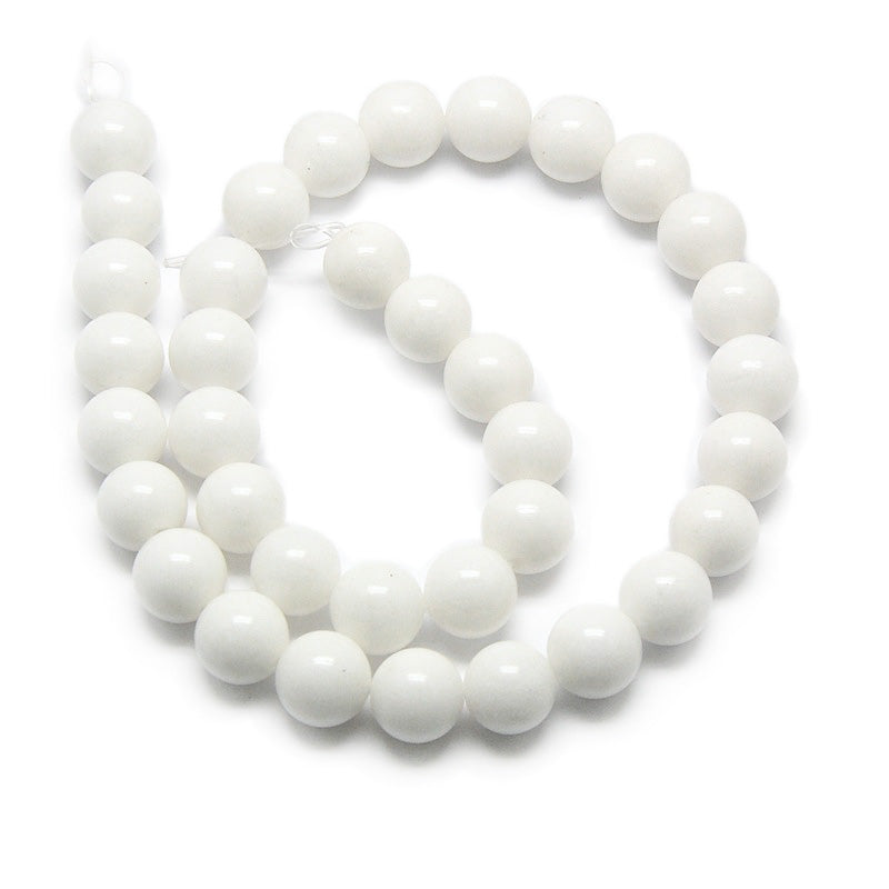 White Jade Beads, Round, White Color. Semi-Precious Crystal Gemstone Beads for Jewelry Making.  Size: 4mm Diameter, Hole: 0.8mm; approx. 91pcs/strand, 15" Inches Long  Material: Malaysia Jade, Quartz. White Color. Polished, Shinny Finish.