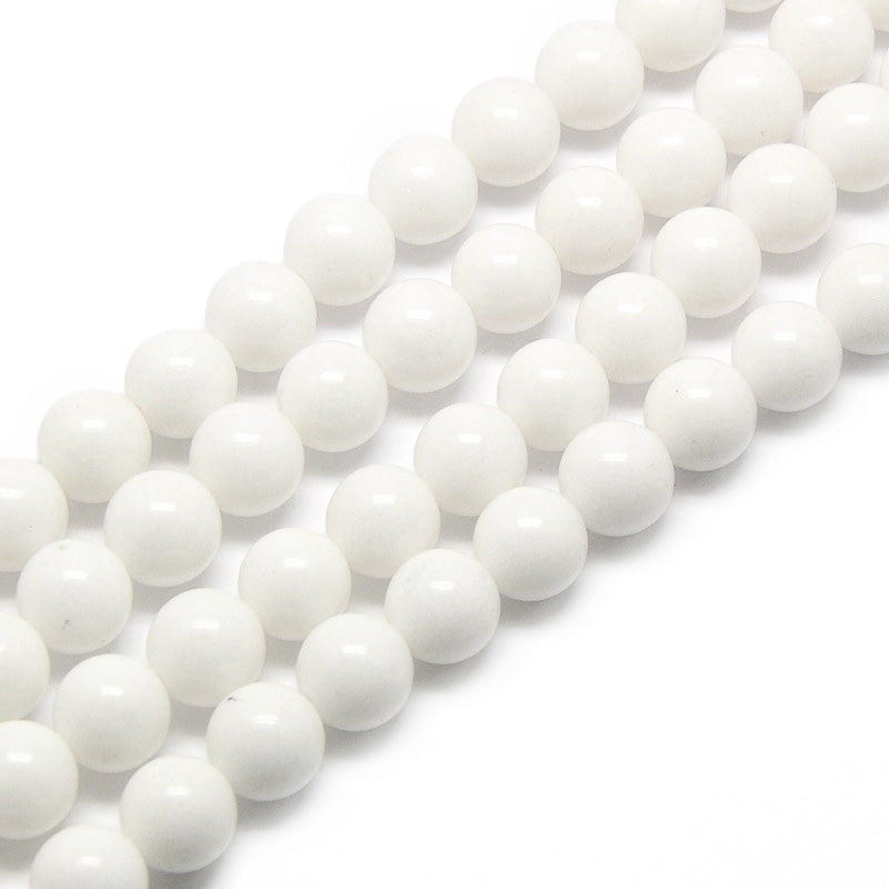 White Jade Beads, Round, White Color. Semi-Precious Crystal Gemstone Beads for Jewelry Making.  Size: 4mm Diameter, Hole: 0.8mm; approx. 91pcs/strand, 15" Inches Long  Material: Malaysia Jade, Quartz. White Color. Polished, Shinny Finish.
