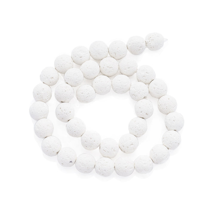 Natural Lava Rock Bead Strands, Round, Bumpy, White Color. Semi-Precious Lava Beads.  Size: 10mm in diameter, hole: 1mm; approx. 39pcs/strand, 15" inches long.  Material: The Beads are Natural Lava Stone; Lava Beads (Basalt) are a Form of Molten Rock. Lava Stones are Fairly Lightweight; Making them Great for Jewelry. 