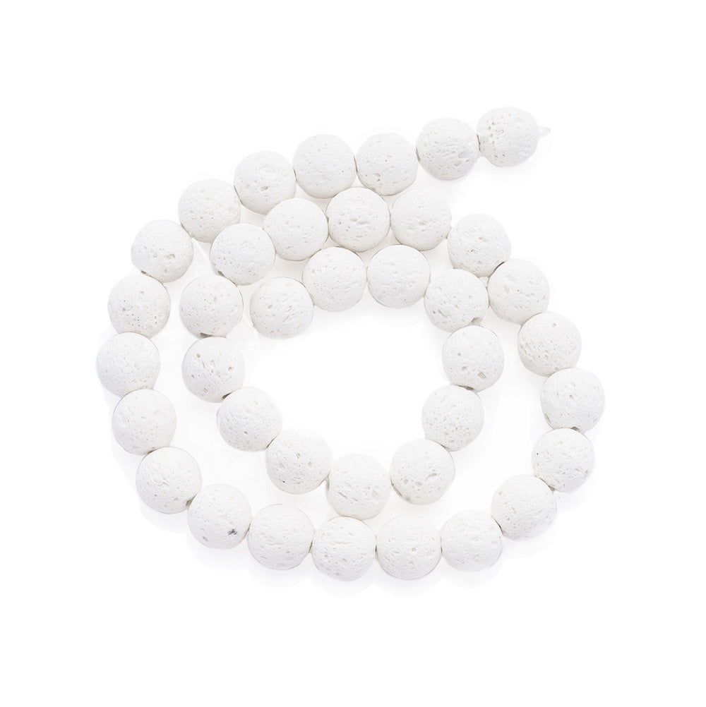 Natural Lava Rock Bead Strands, Round, Bumpy, White Color. Semi-Precious Lava Beads.  Size: 8mm in diameter, hole: 1mm; approx. 47pcs/strand, 15" inches long.  Material: The Beads are Natural Lava Stone; Lava Beads (Basalt) are a Form of Molten Rock. Lava Stones are Fairly Lightweight; Making them Great for Jewelry. 