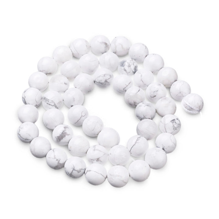 Natural White Howlite Beads Strands, Round. Semi-precious Gemstone Howlite Beads for DIY Jewelry Making.    Size: 10mm in diameter, hole: 1mm, approx. 39pcs/strand, 15.5" Inches Long.  Material: Genuine Natural White Howlite Polished Loose Stone Beads, High Quality Stone Beads. White Color. Polished Finish. 