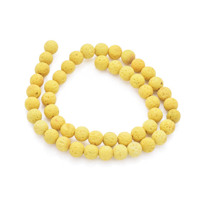 Lava Stone Beads, Round, Bumpy, Lemon Yellow Color. Semi-Precious Lava Stone Beads.  Size: 8-8.5mm Diameter, Hole: 1mm; approx. 46pcs/strand, 15" inches long.  Material:  Porous Lava Stone Beads, Dyed, Yellow, Bumpy, Round Beads. Lava Stones are Fairly Lightweight; Making them Great for Jewelry. Affordable, High Quality Beads.