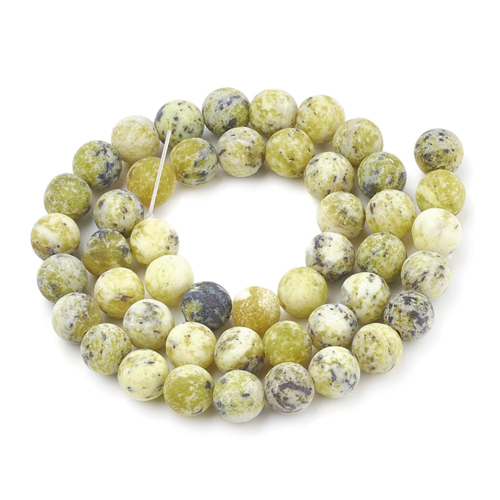 Frosted Yellow Turquoise Jasper Beads, Round, Yellow Color. Matte Semi-Precious Stone Jasper Beads for Jewelry Making.   Size: 4mm Diameter, Hole: 0.8mm; approx. 92pcs/strand, 15" inches long.  Material: The Beads are Natural Frosted Yellow Turquoise Jasper Stone. Yellow Color. Unpolished, Matte Finish.  *Images are for reference purpose only. Stone is a natural product and will have variation in tone, texture and color.