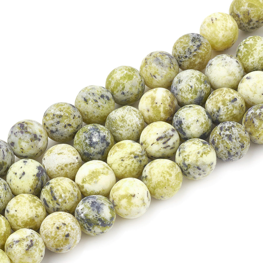 Frosted Yellow Turquoise Jasper Beads, Round, Yellow Color. Matte Semi-Precious Stone Jasper Beads for Jewelry Making.   Size: 4mm Diameter, Hole: 0.8mm; approx. 92pcs/strand, 15" inches long.  Material: The Beads are Natural Frosted Yellow Turquoise Jasper Stone. Yellow Color. Unpolished, Matte Finish.  *Images are for reference purpose only. Stone is a natural product and will have variation in tone, texture and color.