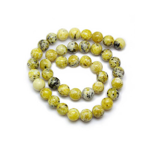 Natural Yellow Turquoise Jasper Beads, Round, Yellow Color. Semi-Precious Stone Jasper Beads for Jewelry Making. Great Beads for Stretch Bracelets.  Size: 6mm Diameter, Hole: 0.8mm; approx. 60pcs/strand, 15" inches long.  Material: The Beads are Natural Yellow Turquoise Jasper Stone. Cornflower Blue Color. Polished, Shinny Finish.