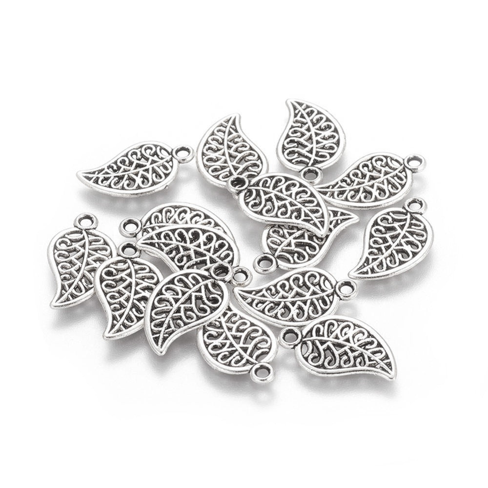 Alloy Leaf Charms, Antique Silver Colored Charms for DIY Jewelry Making.  Size: 10mm Width, 18mm Length, Hole: 1.2mm, Quantity: 10pcs/package  Material: Alloy (Cadmium, Lead and Nickel Free) Charms. Antique Silver Color. 