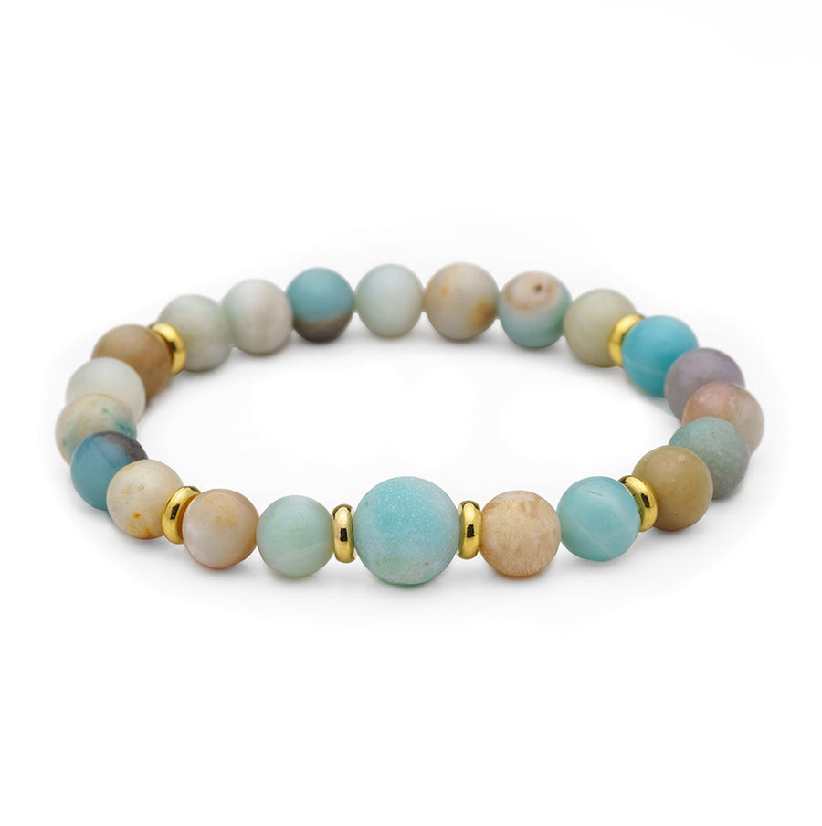 Amazonite Natural Stone Handmade Jewelry, Mala Bracelet, Semi-precious Gemstone Beads, 7.5 inches stackable stretch bracelet
