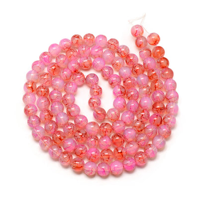 Popular Crackle Glass Beads, Baked Painted Glass, Round, Bright Pink/Red Color. Glass Beads for DIY Jewelry Making. Affordable Crackle Beads. Great for Stretch Bracelets.