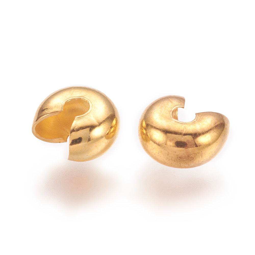 Brass Crimp Bead Covers, Gold, 7mm, approx. 25pcs/pkg