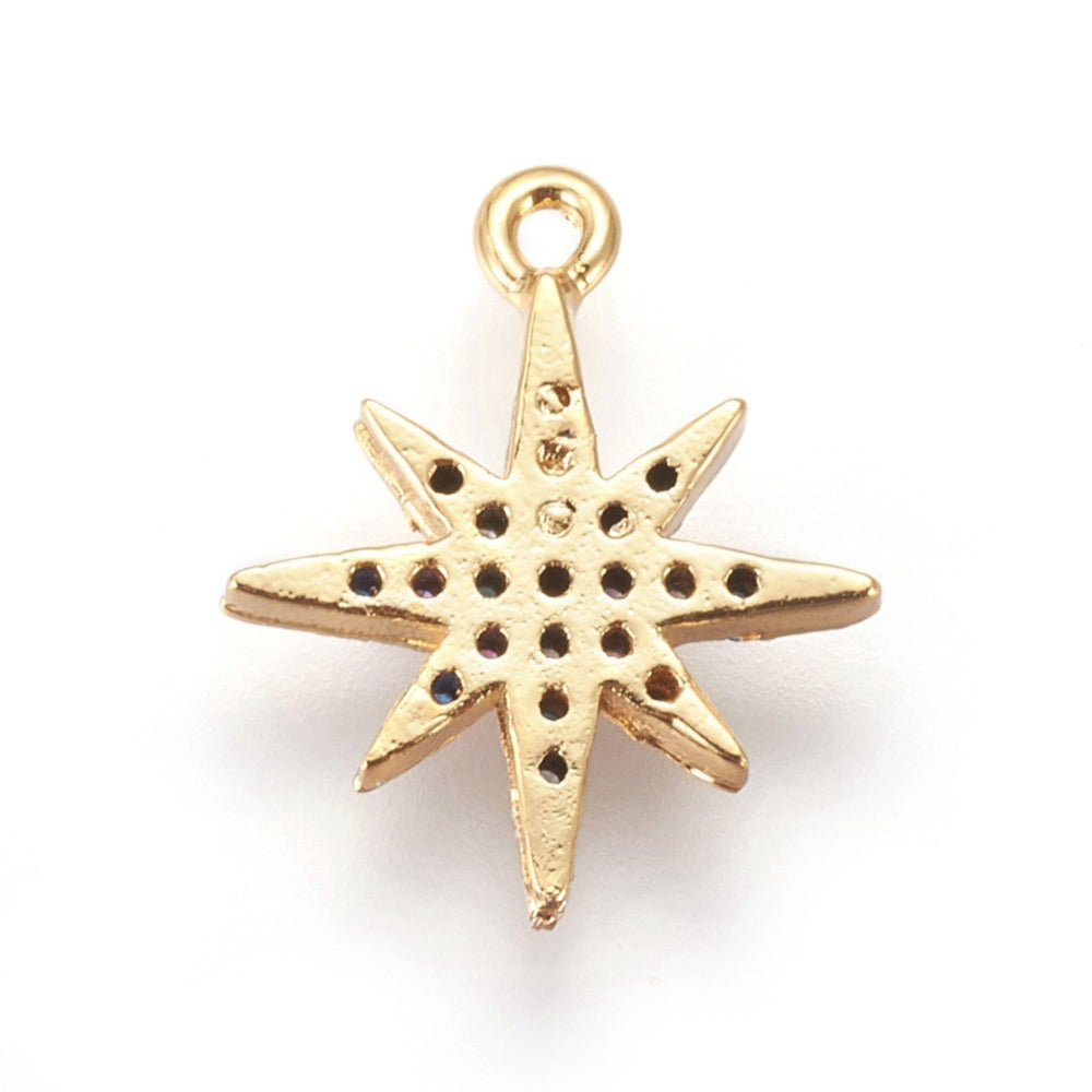 Brass Micro Pave Cubic Zirconia Star Charm Beads. Gold Color Charm with Multi-Color Cubic Zirconia for DIY Jewelry Making. Charms for Bracelet and Necklace Making.