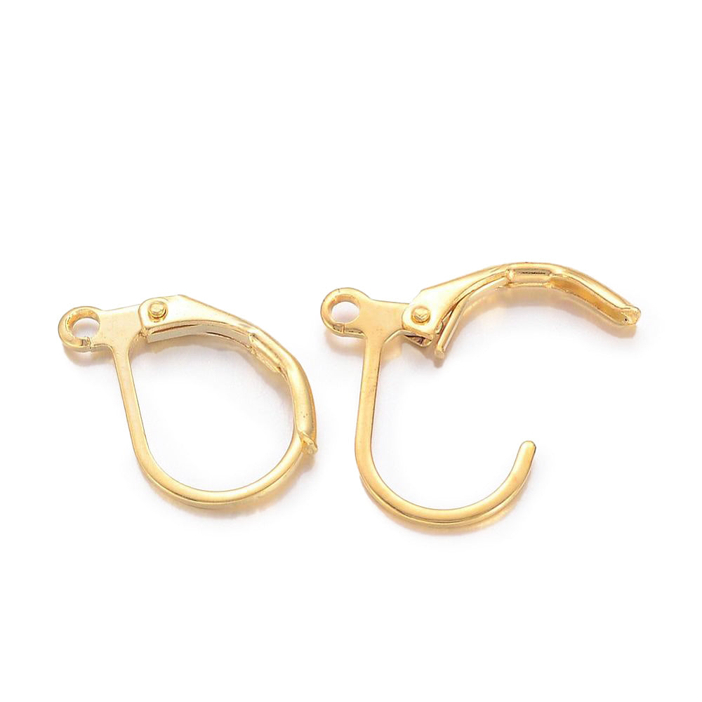 Brass Leverback Earrings with loop, Antique Gold Color.  Size: 10mm Width, 15mm Length, Hole: 1mm, 10 pcs/package.  Material: Brass Leverback Earring. Antique Gold Color, Shinny Finish.  Wide Application: The Lever back loop earrings are Suitable for making Your Own Earrings. Great Addition to Your Jewelry Making Collection.