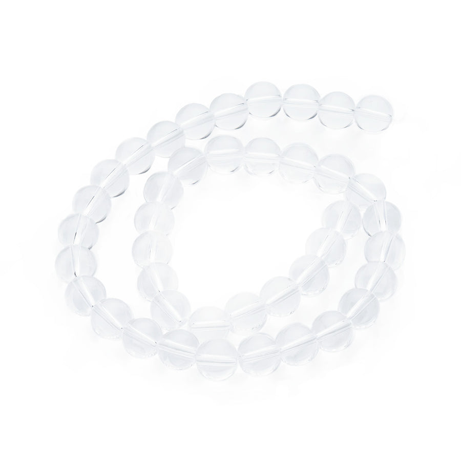 Clear Quartz Imitation, Austrian Crystal Glass Bead Strands, Round, Grade AA, Clear Color. Gorgeous, Premium Quality Clear Glass Beads for DIY Jewelry Making.   Size: 10mm Diameter, Hole: 1mm; approx. 40pcs/strand, 15" inches long. www.beadlot.com