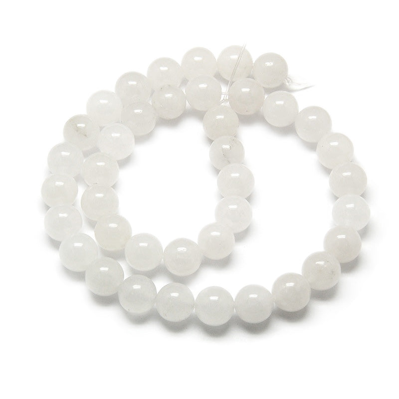 White Jade Beads, Round, Clear White Color. Semi-Precious Crystal Gemstone Beads for Jewelry Making.   Size: 6mm Diameter, Hole: 1mm; approx. 61pcs/strand, 15" Inches Long.  Material: Natural White Jade. Clear White Color. Polished, Shinny Finish.