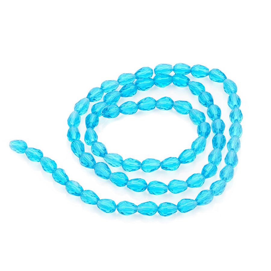 Tear Drop Crystal Glass Beads, Faceted, Ice Blue Color, Glass Crystal Bead Strands. Shinny, Premium Quality Crystal Beads for Jewelry Making.  Size: 7mm Diameter, 5mm Thick, Hole: 1.5mm; approx. 68pcs/strand, 16" inches long.