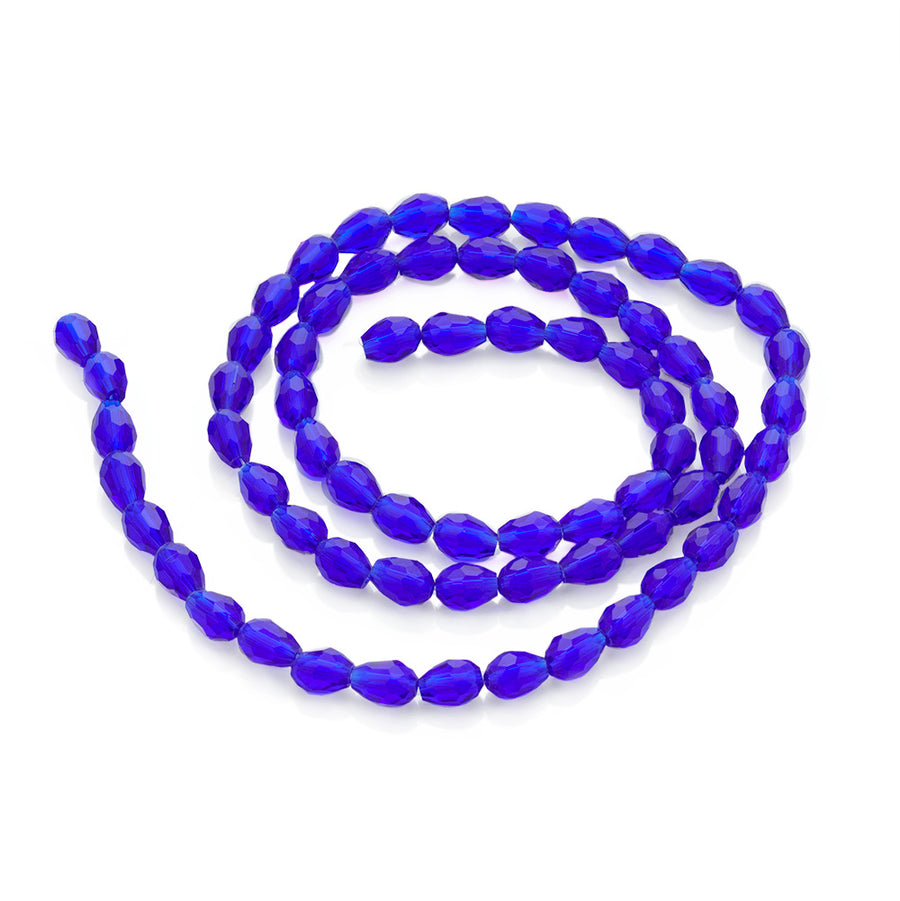 Tear Drop Crystal Glass Beads, Faceted, Royal Blue Color, Glass Crystal Bead Strands. Shinny, Premium Quality Crystal Beads for Jewelry Making.  Size: 7mm Diameter, 5mm Thick, Hole: 1.5mm; approx. 68pcs/strand, 16" inches long.