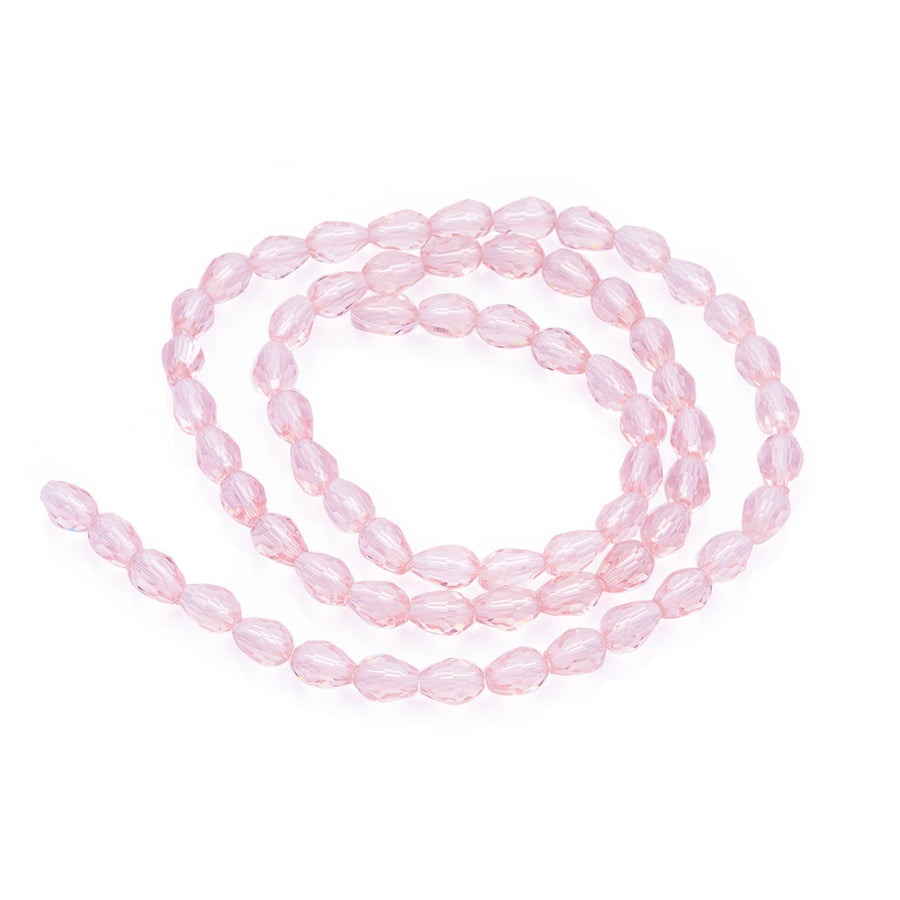 Tear Drop Crystal Glass Beads, Faceted, Pale Pink Color, Glass Crystal Bead Strands. Shinny, Premium Quality Crystal Beads for Jewelry Making.  Size: 7mm Diameter, 5mm Thick, Hole: 1.5mm; approx. 68pcs/strand, 16" inches long.