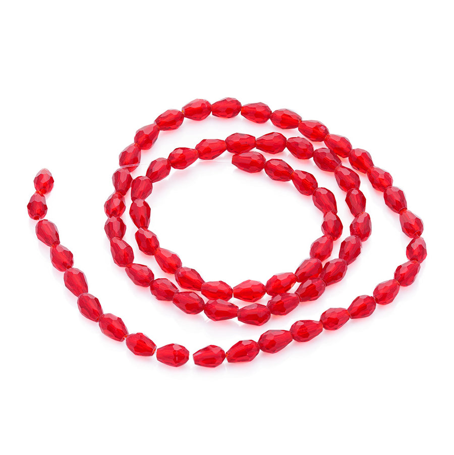 Tear Drop Crystal Glass Beads, Faceted, Red Color, Glass Crystal Bead Strands. Shinny, Premium Quality Crystal Beads for Jewelry Making.  Size: 7mm Diameter, 5mm Thick, Hole: 1.5mm; approx. 68pcs/strand, 16" inches long.