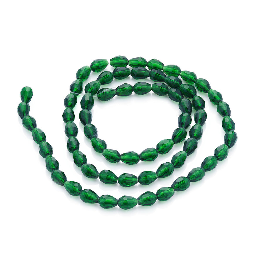 Tear Drop Crystal Glass Beads, Faceted, Green Color, Glass Crystal Bead Strands. Shinny, Premium Quality Crystal Beads for Jewelry Making.  Size: 7mm Diameter, 5mm Thick, Hole: 1.5mm; approx. 68pcs/strand, 16" inches long.