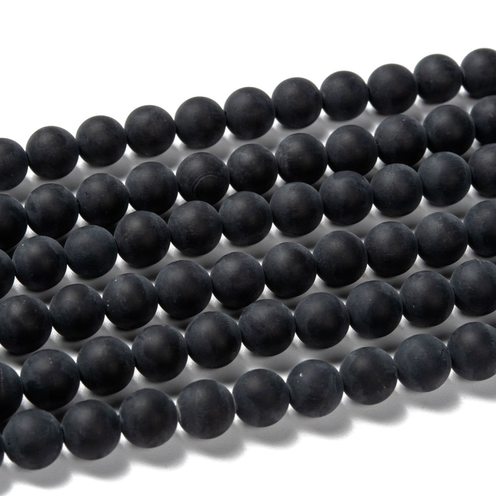 Premium Quality  Grade A Black Agate Beads, Dyed, Frosted Black Color. Semi-Precious Gemstone Beads for DIY Jewelry Making. Great for Stretch Bracelets and Necklaces.  Size: 10mm Diameter, Hole: 1mm; approx. 38pcs/strand, 15.5" Inches Long.  Material: Premium Grade Frosted Agate, Matte Black Color. Unpolished, Matte Finish.  Agate Properties: Black Agate is Believed to Provide Courage, Success and Prosperity. 