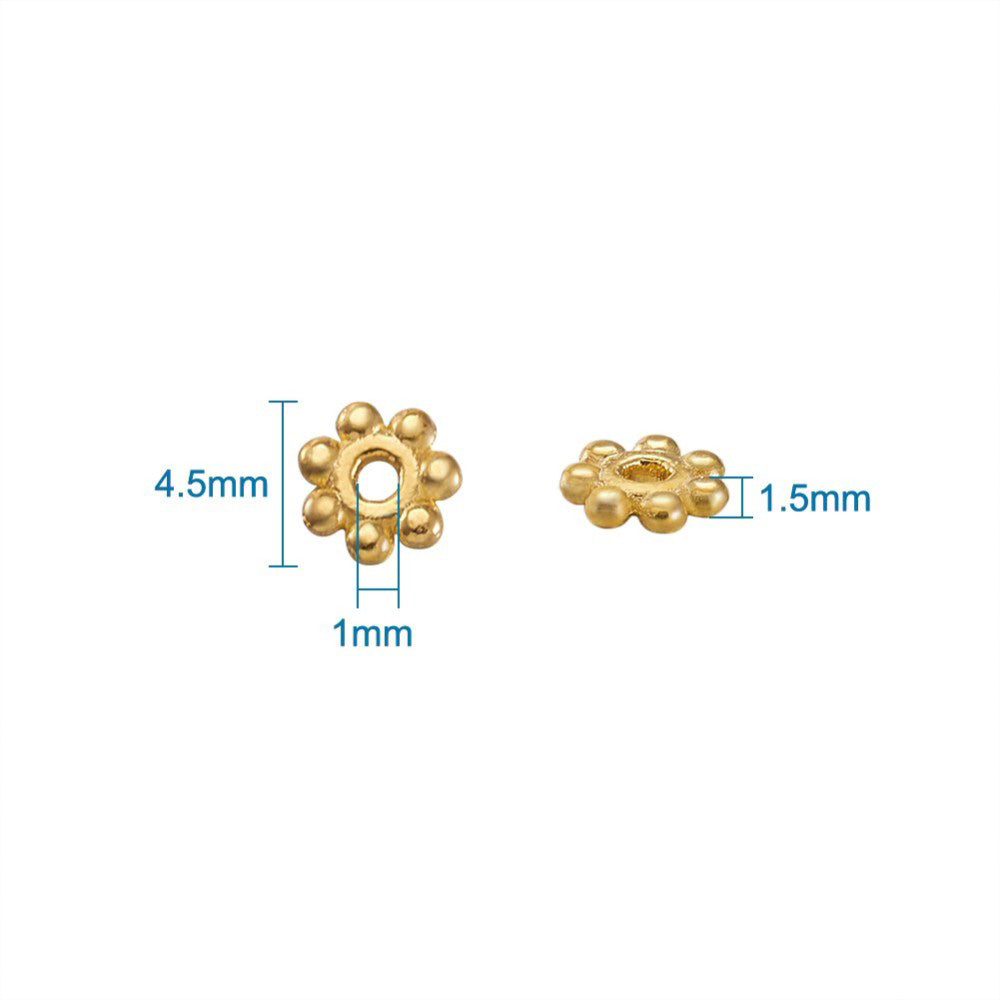 Tibetan Style Alloy Spacer Beads, Gear, Antique Gold Color. Daisy Spacers for DIY Jewelry Making Projects. Affordable, Versatile Spacers for Beading Projects.  Size: 4.5mm Diameter, 15mm Thick;  Hole: 1mm, approx. 100pcs/bag. 