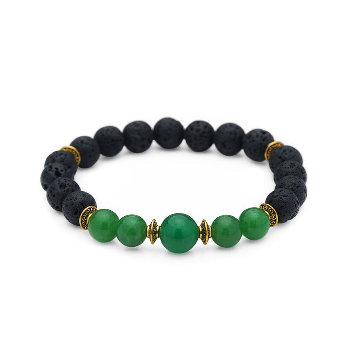 Green Aventurine &amp; Lava Rock Crystal Bracelet, Essential Oil Diffusing Jewelry, Semi-precious Gemstone Beads, 7.5 inches stackable stretch bracelets