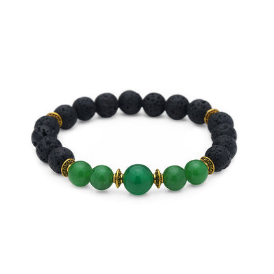 Green Aventurine & Lava Rock Crystal Bracelet, Essential Oil Diffusing Jewelry, Semi-precious Gemstone Beads, 7.5 inches stackable stretch bracelets