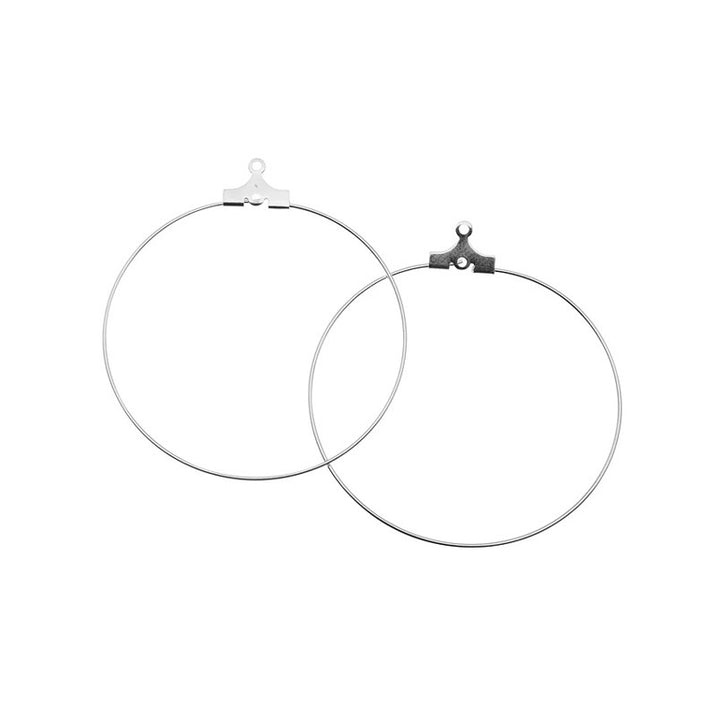 Earring Hoops, Earring Findings, Silver Color Plated.  Size: 45mm, Pin: 0.6mm, 10 pcs/package  Material: 22 Gauge Brass, Round, Beadable Hoop Earrings. Silver Color, Shinny Finish.
