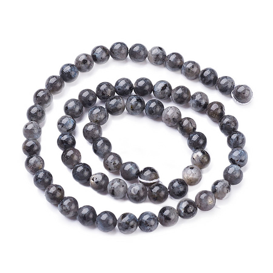 Natural Labradorite Beads, Round, Dark Black Grey Color. Semi-Precious Gemstone Beads for DIY Jewelry Making. Gorgeous, High Quality Natural Stone Beads.  Size: 4mm Diameter, Hole: 0.8mm; approx. 90pcs/strand, 15" Inches Long. bead lot, beads and more. beadlotcanada. www.beadlot.com