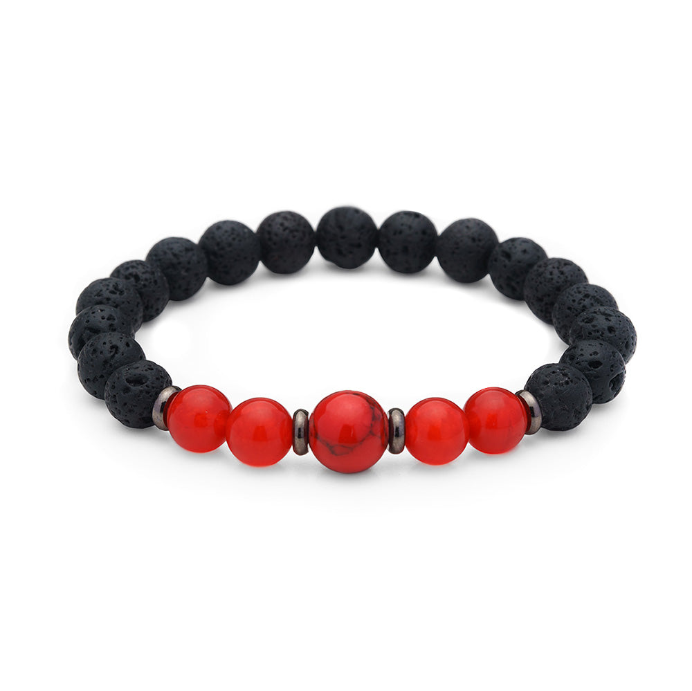 Red Jade, Red Howlite & Lava Rock Crystal Bracelet, Essential Oil Diffusing Jewelry, Semi-precious Gemstone Beads, 7.5 inches stackable stretch bracelet, crystal mala bracelet for women