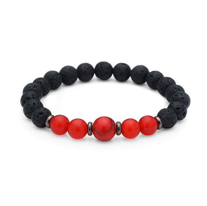 Red Jade, Red Howlite &amp; Lava Rock Crystal Bracelet, Essential Oil Diffusing Jewelry, Semi-precious Gemstone Beads, 7.5 inches stackable stretch bracelet, crystal mala bracelet for women