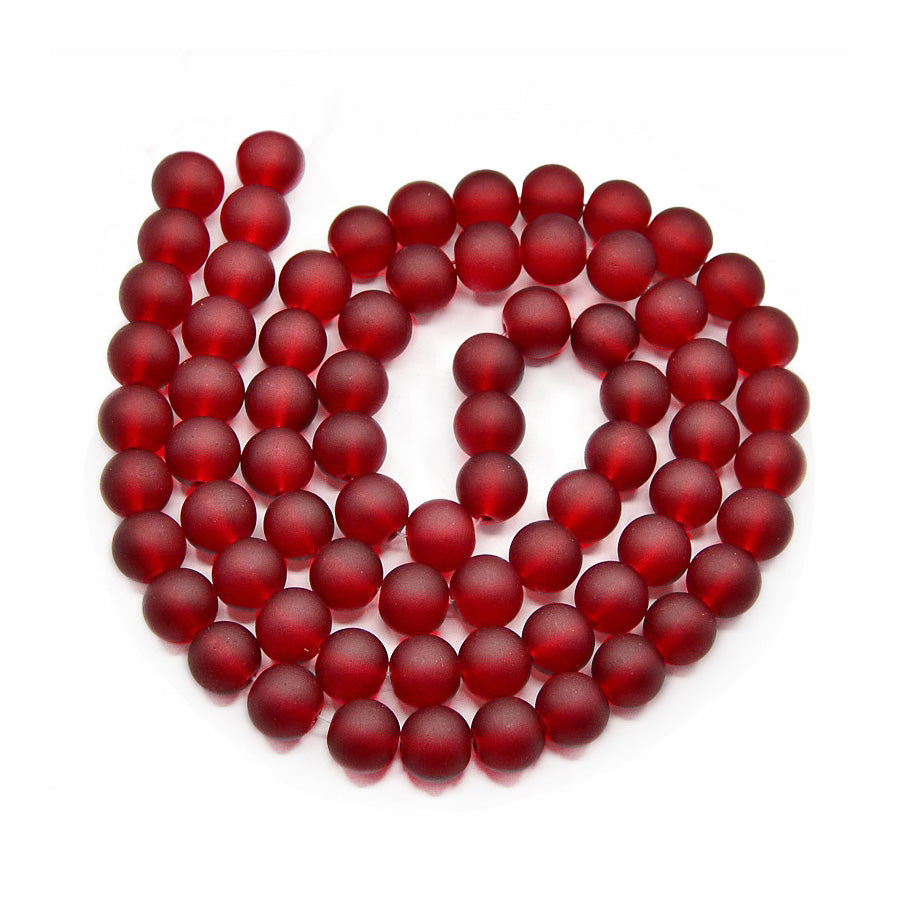 Frosted Glass Beads, Round, Dark Red Color. Matte Glass Bead Strands for DIY Jewelry Making. Affordable, Colorful Frosted Beads.   Size: 8mm Diameter Hole: 2mm; approx. 105pcs/strand, 31" Inches Long.  Material: The Beads are Made from Glass. Frosted Glass Beads, Deep Dark Red Colored Beads. Unpolished, Matte Finish.