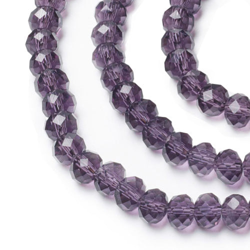 Glass Crystal Beads, Faceted, Rondelle, Purple Color, 6x5mm, 85pcs/strand