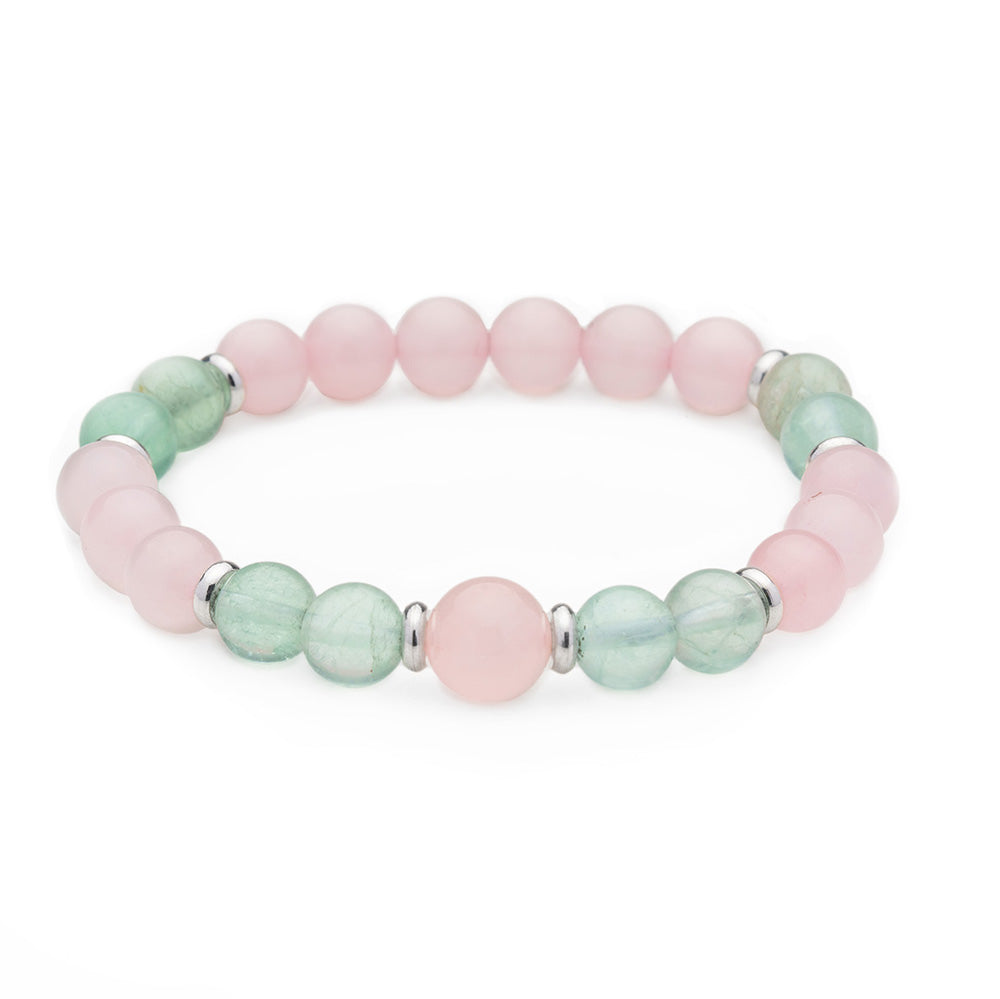 Rose Quartz & Fluorite Crystal Bracelet, Natural Stone Jewelry, Semi-precious Gemstone Beads, 7.5 inches stackable stretch bracelet, crystal charm bracelet